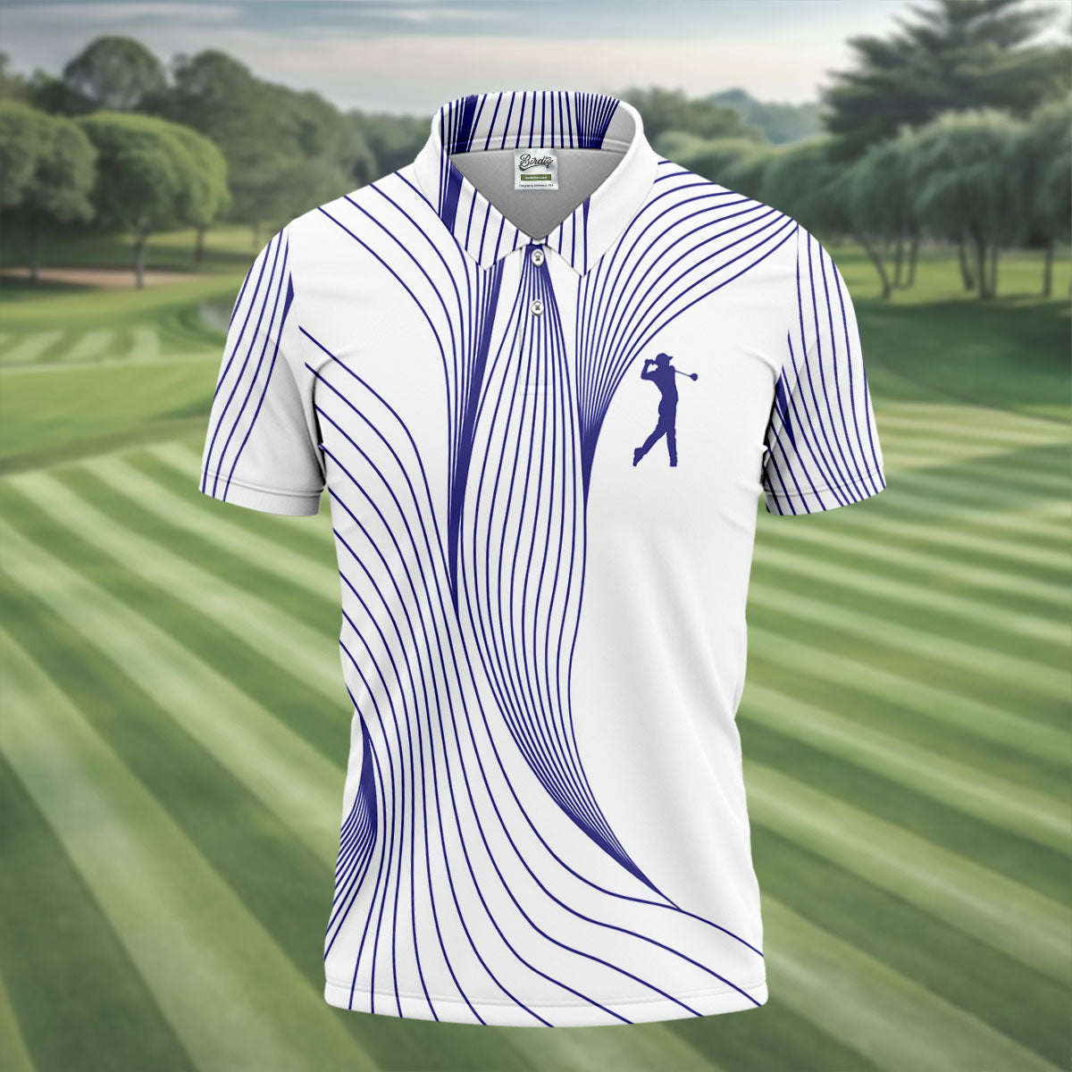 Geometric Line Wavy Line Purple And White Golf Shirts For Men, Men's Golf Shirt, Polo Shirt Men