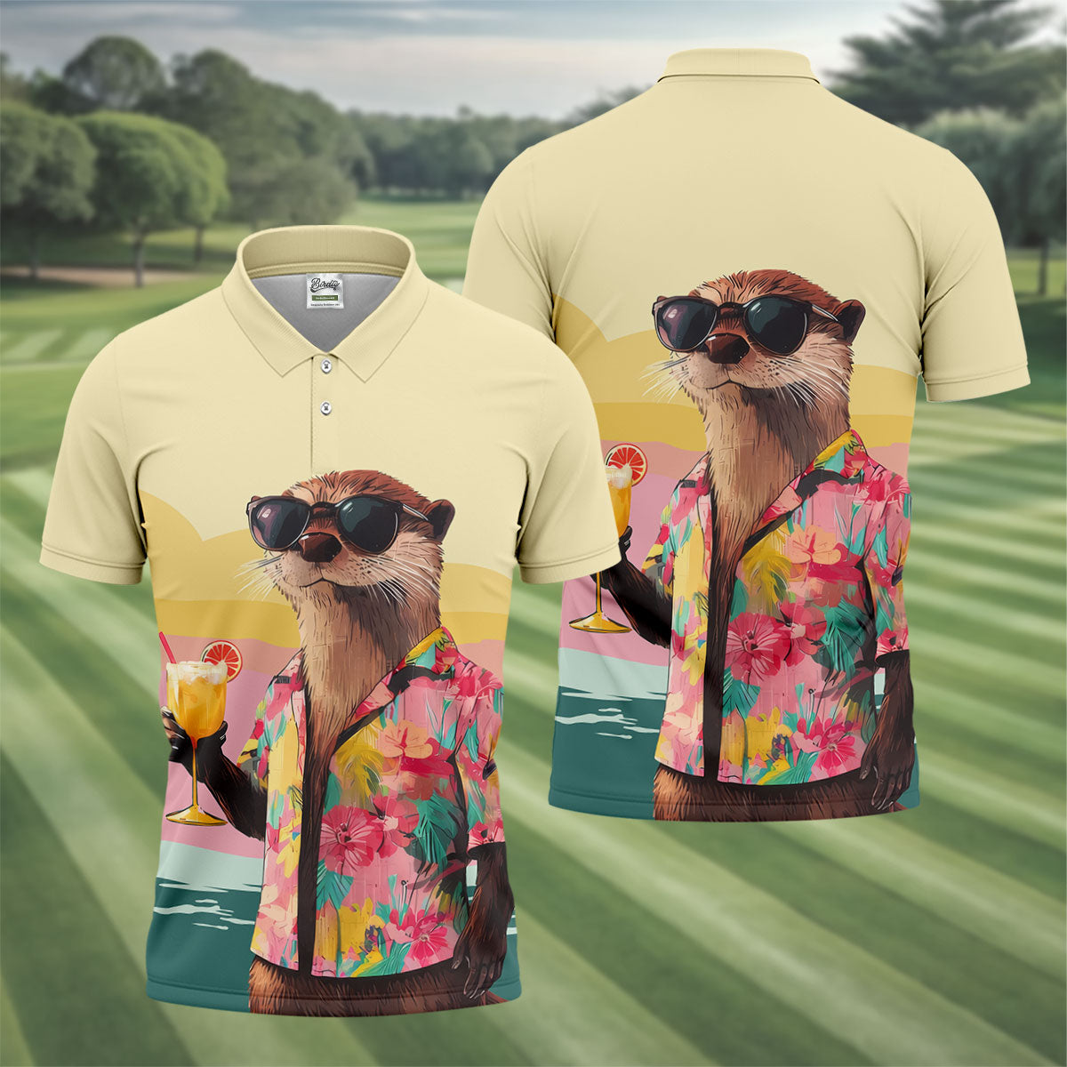 Funny Otter Tropical Theme Hawaiian Golf Shirt, Polo Shirt Men, Golfing Apparel
