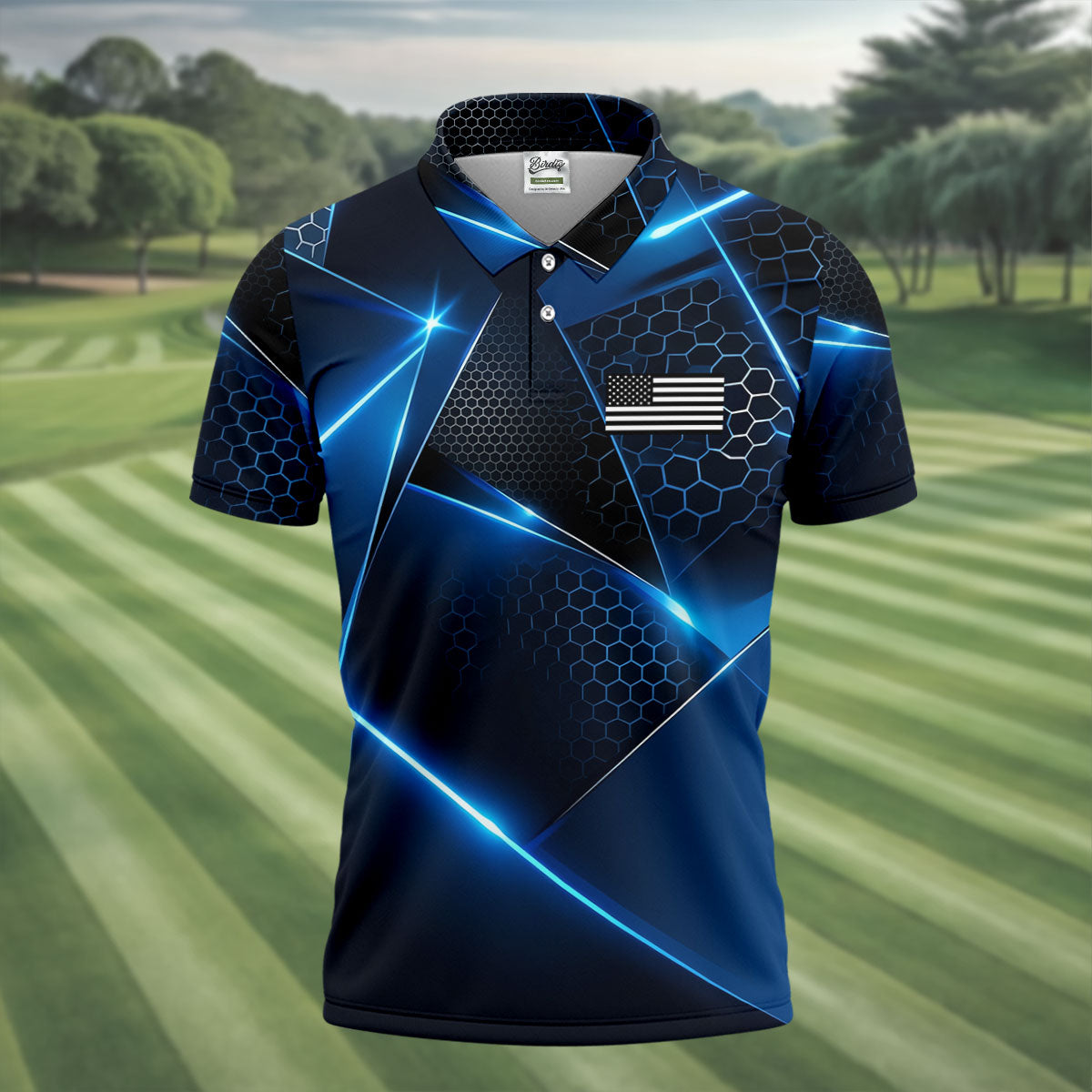 Black And Blue Gradient Patriotic Golf Shirt, 250 Years 4th Of July Golf Shirts For Men