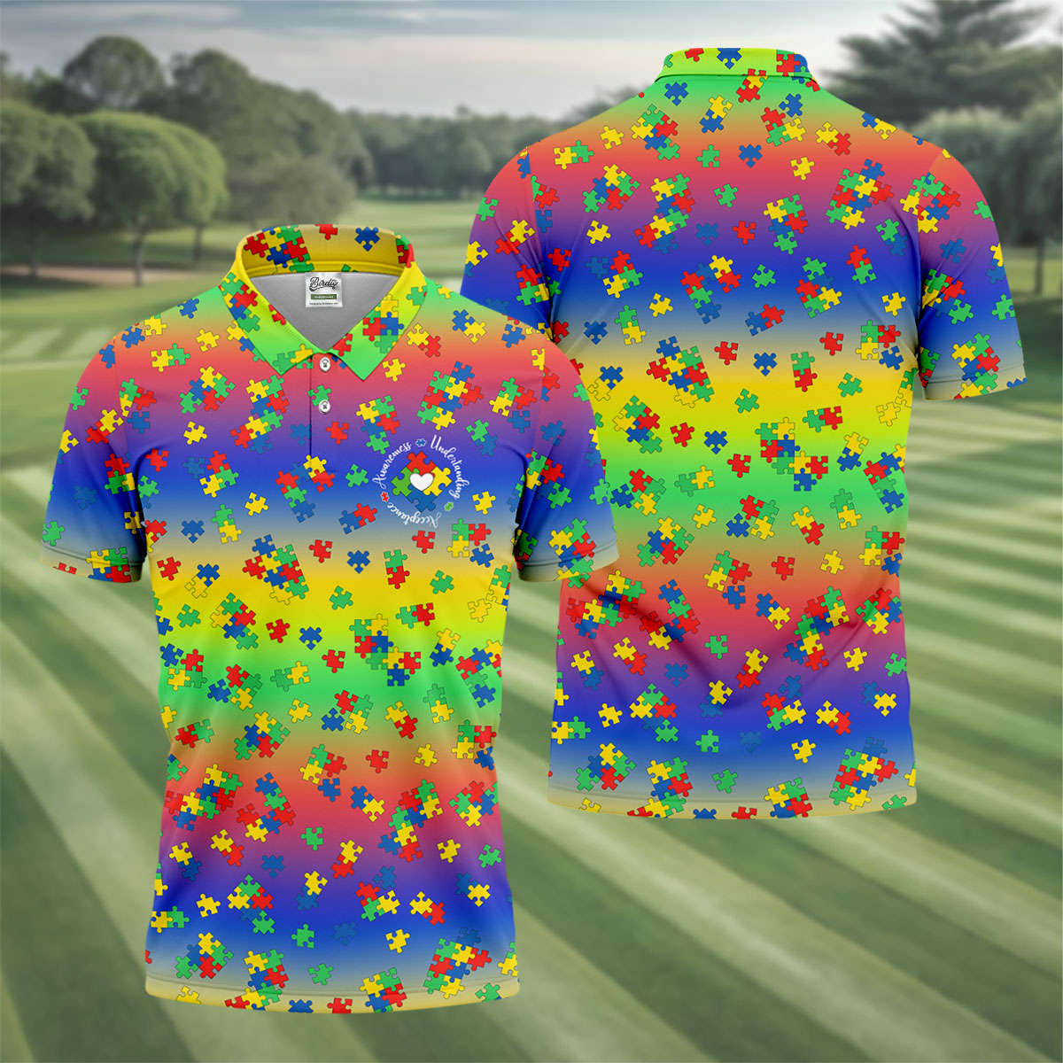 Acceptance Awareness Understanding Autism Puzzle Rainbow Gradient Golf Tops For Men, Golf Shirts For Men