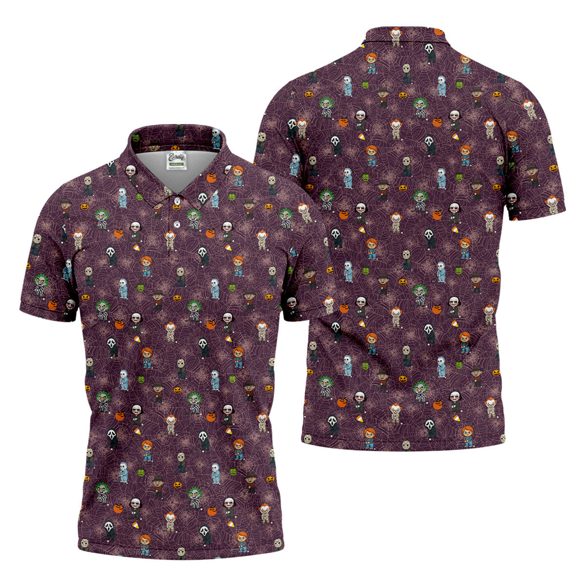 Funny Horror Character Purple Golf Polo ShirtHorror Movie Shirt, Halloween Golf Shirt, Fun Golf Polos For Men