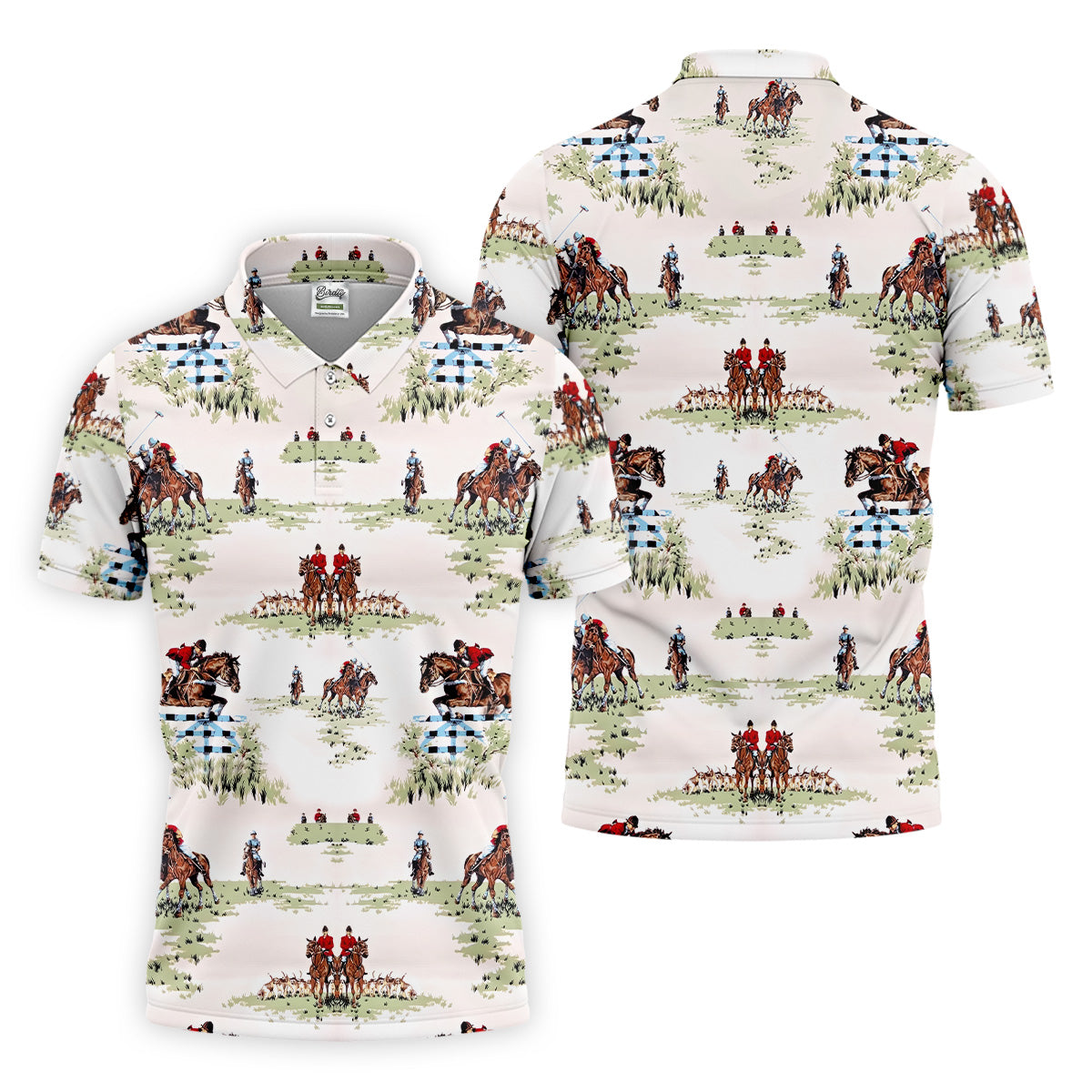 Equestrian Theme Mens Golf Polo Shirt Unique Gift For Golfer, Golf Accessories For Men