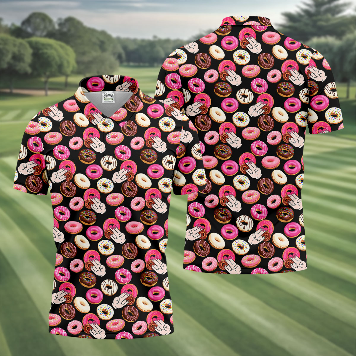 Funny Donut Adult Humor Black And Pink Fun Golf Shirts For Men, Valentines Golf Gift, Polo ShirtFor Men