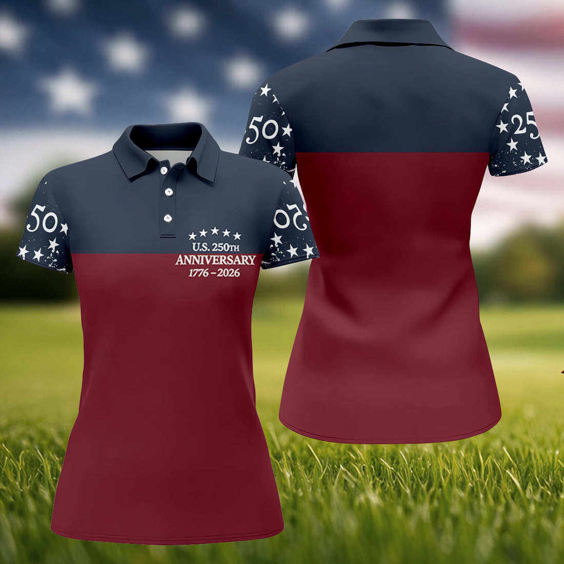 US 250th Anniversary 1776-2026 Patriotic Golf Shirt, Women's Golf Tops, Ladies Golf Shirts