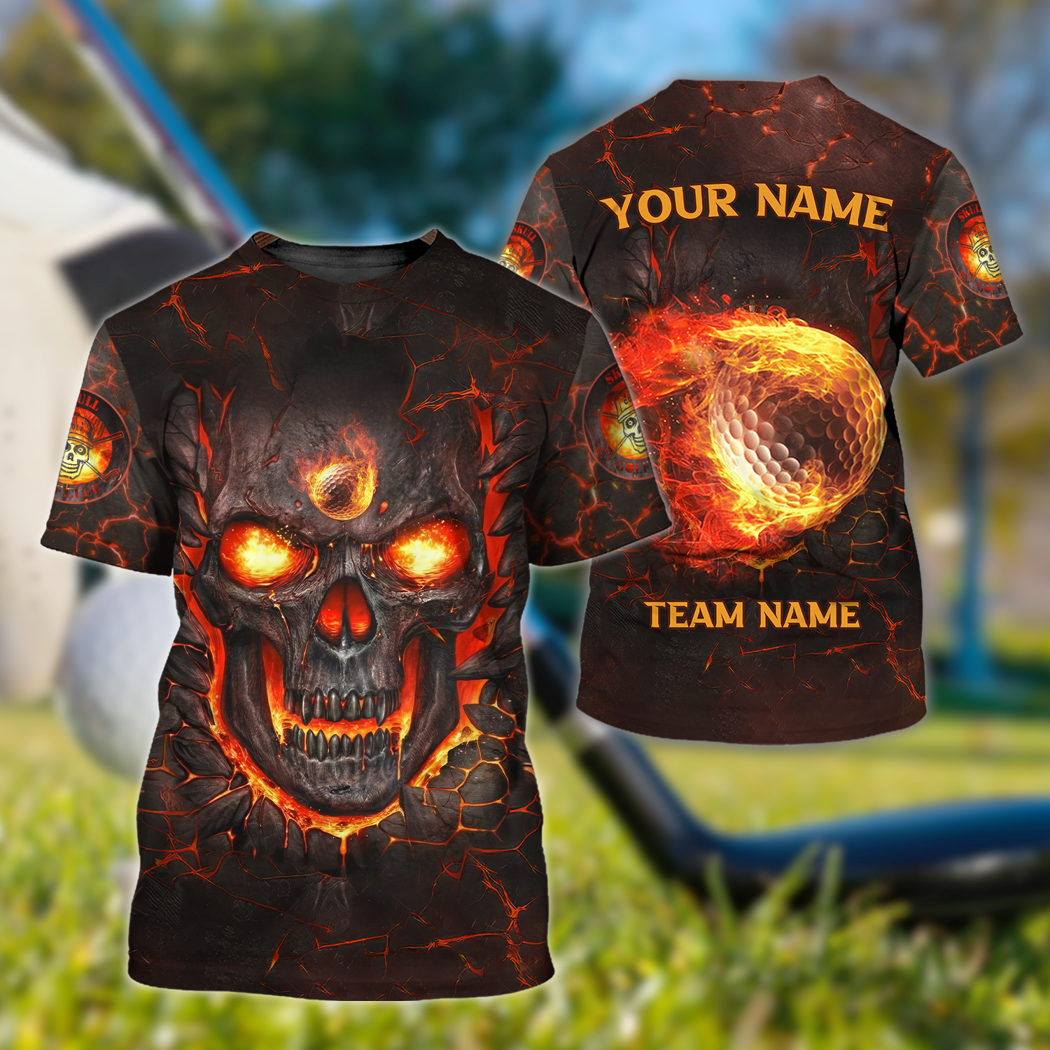 Custom Flaming Skull Men's Golf Polo ShirtGolfing Apparel, Gift For Golfers
