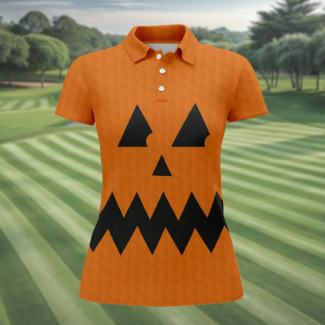 Halloween Jack O Lantern Golf Shirt, Women's Golf Polo, Ladies Golf Tops