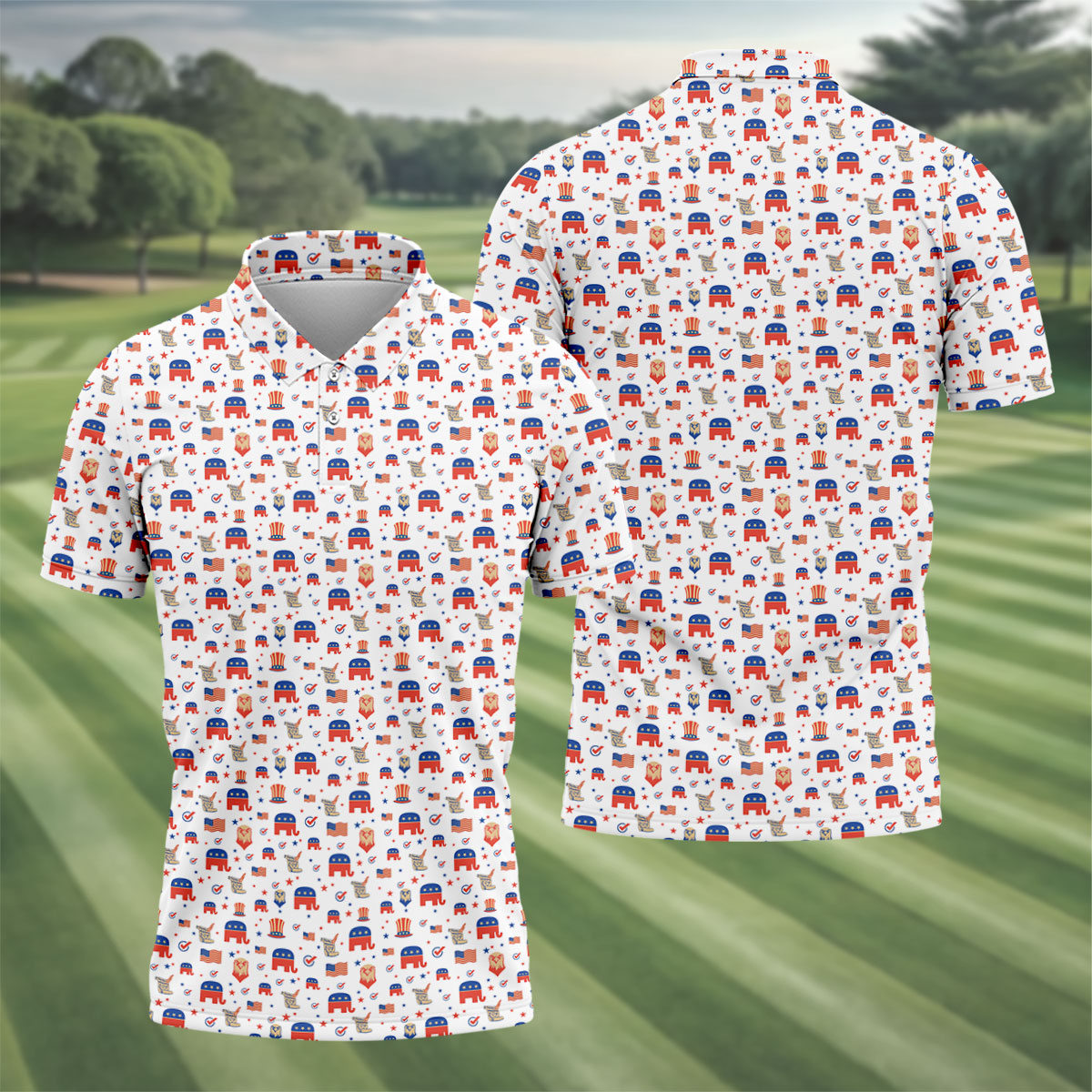 US Bald Eagle Political Elephant 250th Anniversary White Golf Shirt, Patriotic 4th Of July Golf Shirts For Men