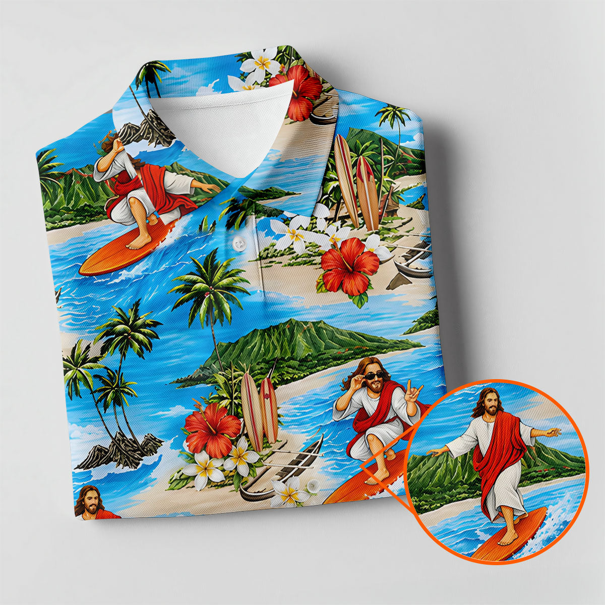 Funny Beach Surfer Jesus Hawaiian Golf Shirt, Golf Polo For Women, Printed Golf Shirt