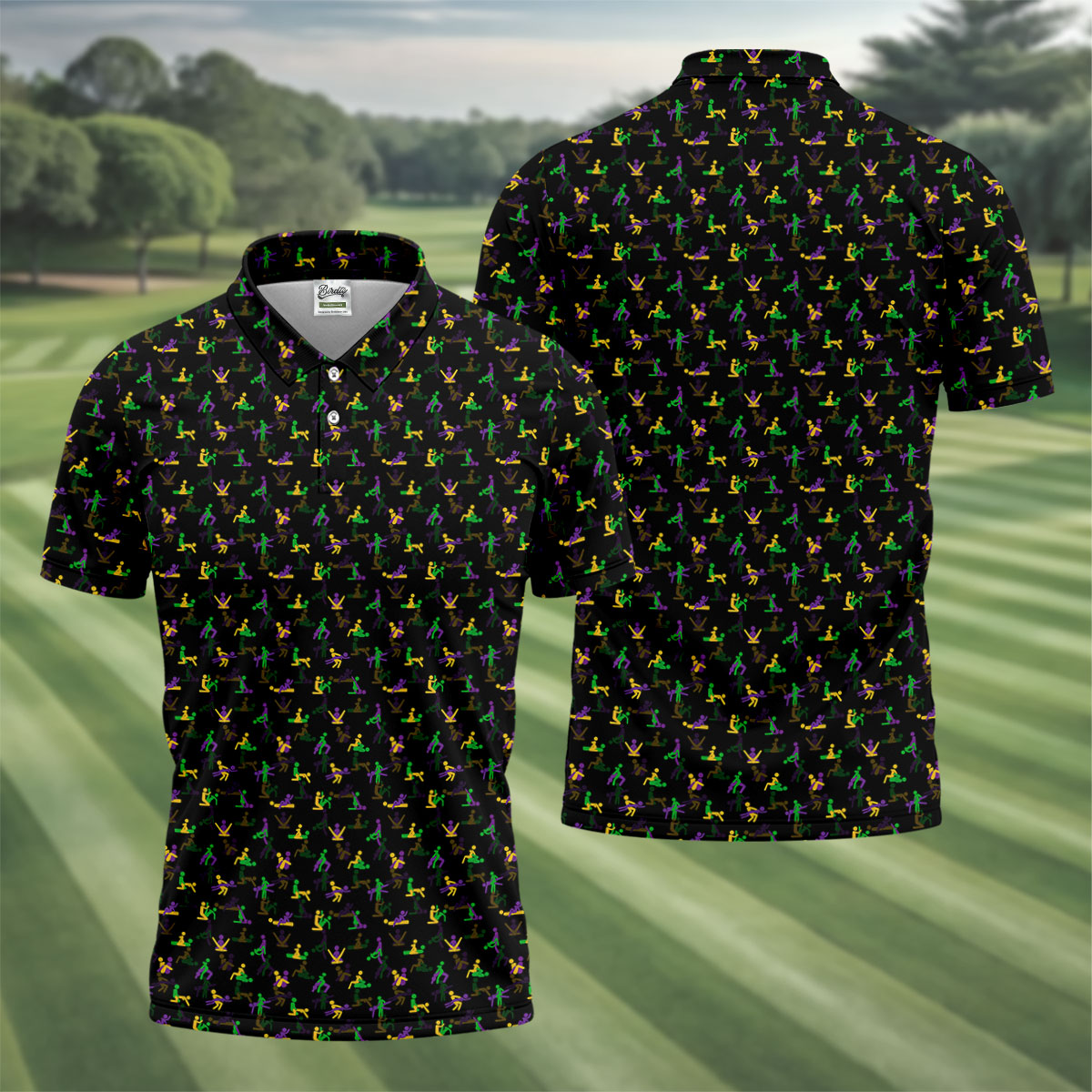 Naughty Position Stick Figure Couple Mardi Gras Black Golf Shirt, Polo ShirtFor Men, Golf Shirts For Men