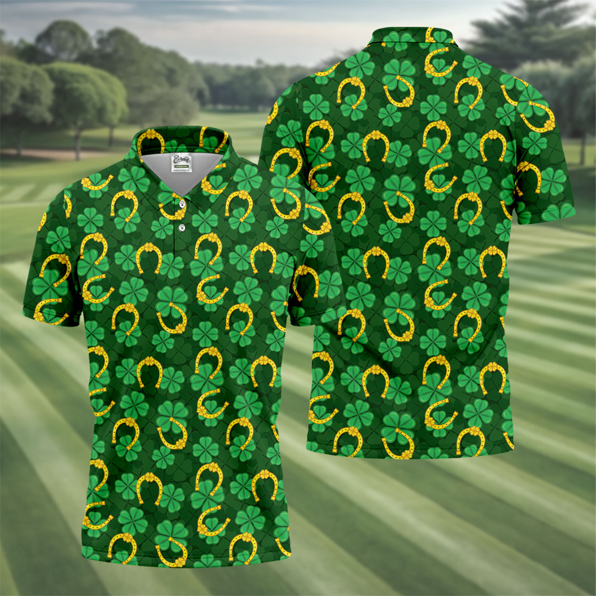 Four Leaf Clovers Golden Horseshoes St Patrick's Day Golf Shirt, Polo ShirtFor Men, Golf Shirts For Men