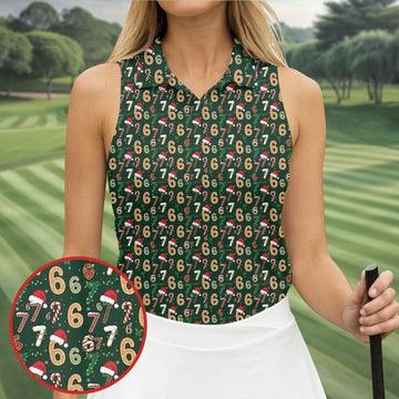 Six Seven Funny Christmas Green Golf Tops For Women, Christmas Golf Shirt, Women Golf Apparel