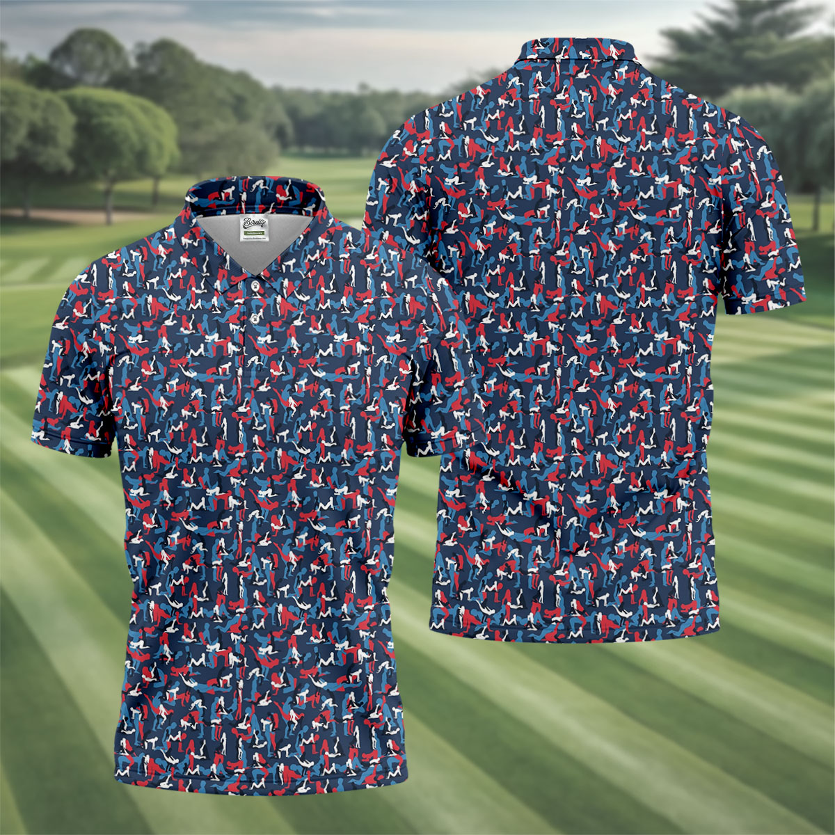Naughty Position Dirty Humor Red White Blue 250th Anniversary Fun Golf Shirts For Men, Valentines Golf Gift