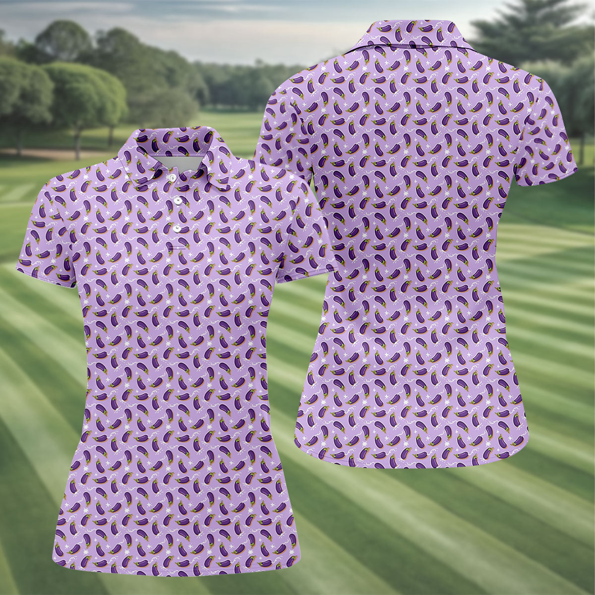 Funny Eggplant Purple Golf Shirt, Fun Women's Golf Shirts, Women's Golf Tops, Ladies Golf Polos