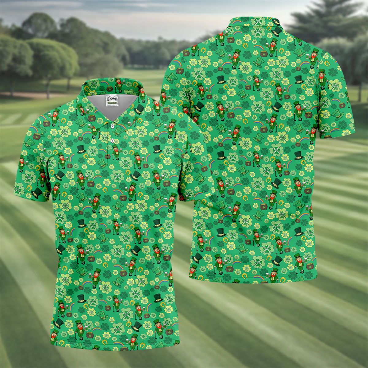 Shamrock St Patrick's Day Light Green Golf Shirt, Polo ShirtFor Men, Golf Shirts For Men, Golfing Apparel