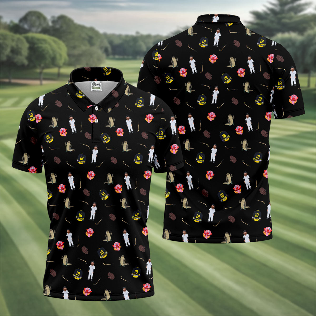 Sport Movie Character Funny Aligator Clown Head Black Golf Shirt, Men's Funny Golf Shirts, Golf Shirts For Men