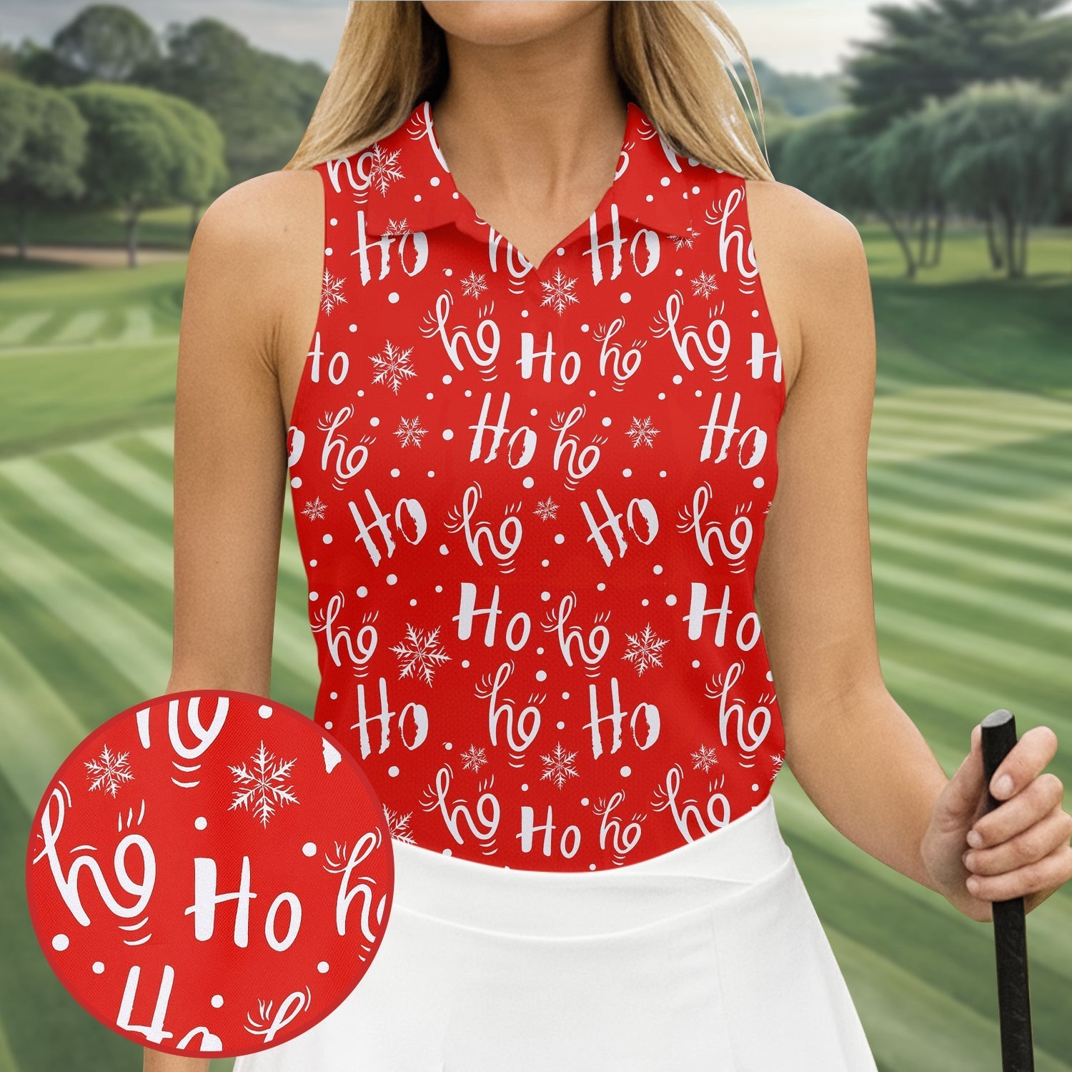 Ho Ho Ho Red Christmas Ladies Golf Tops, Fun Women's Golf Shirts, Christmas Golf Shirt, Golf Shirt For Women