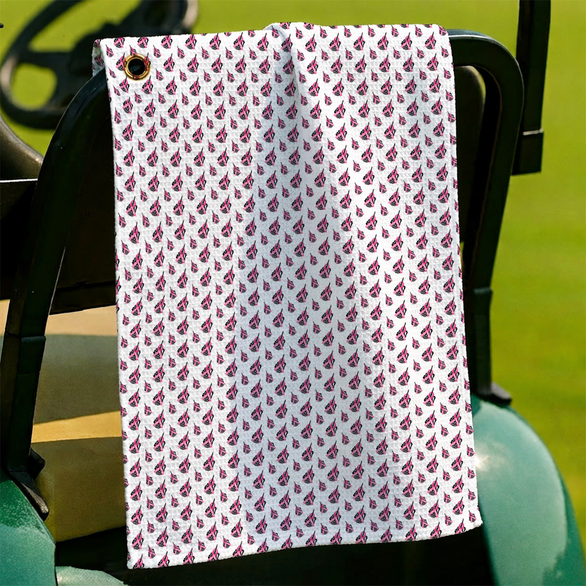 Breast Cancer Awareness Golf Towel, Pink Ribbon Pattern Golf Towels For Breast Cancer Support, Golf Gift For Golfer