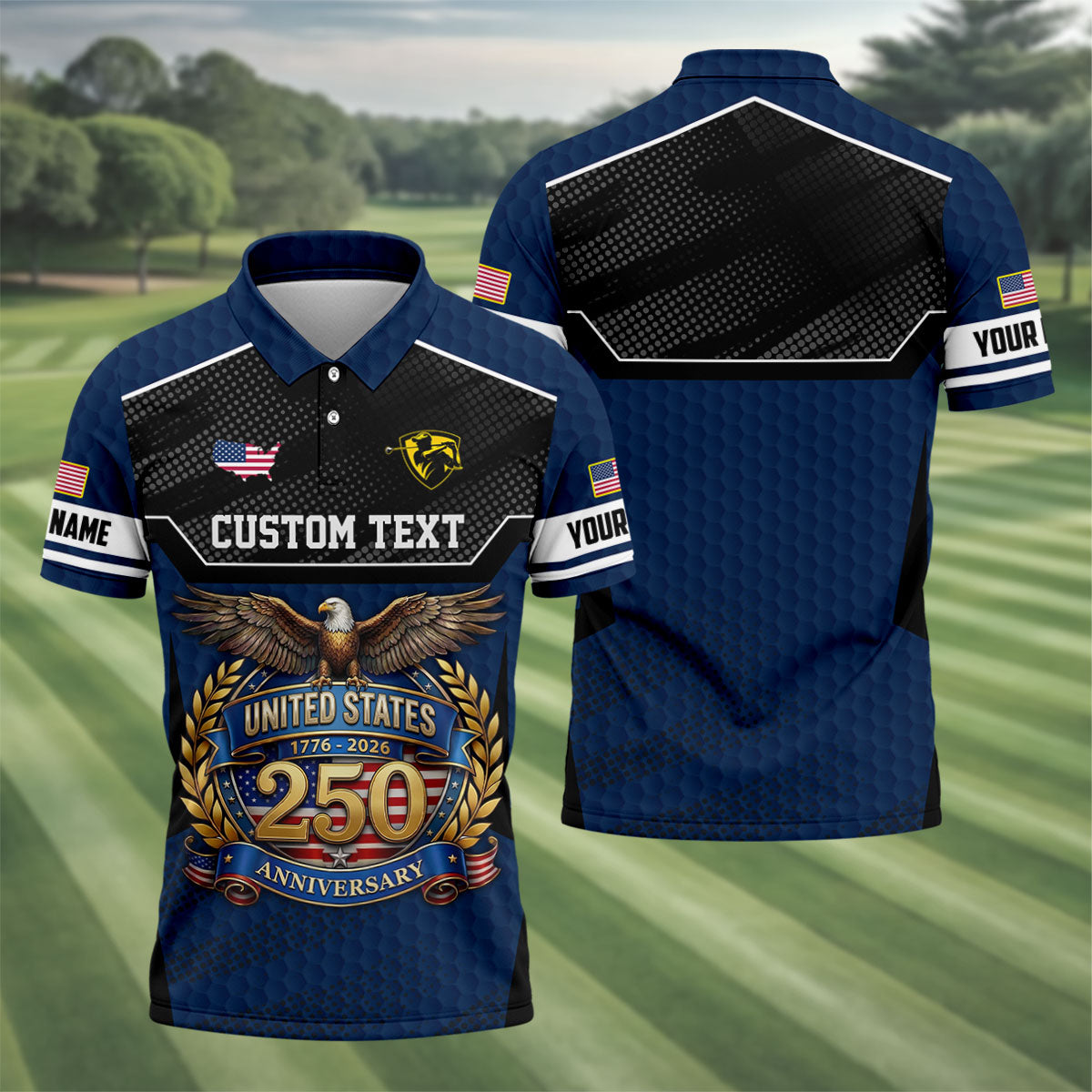 US 250 Anniversary Patriotic 4th Of July Navy Golf Shirt, Polo Shirtor Men, Golf Shirts For Men