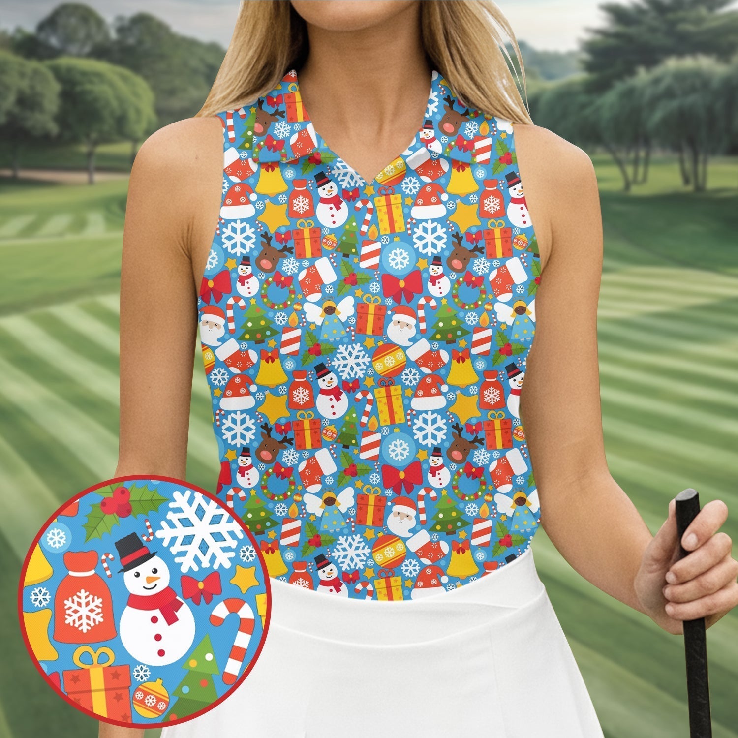 Festive Christmas Blue Golf Shirt, Christmas Golf Shirt, Ladies Golf Shirts, Golf Gifts For Women, Golfing Apparel