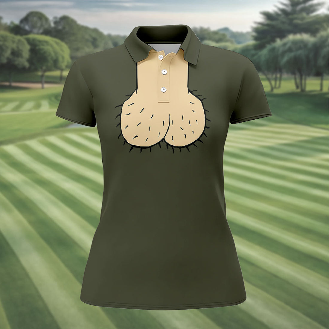 Olive Green Funny Dickhead Faux Chest Golf Shirt, Golf Tops For Women, Women’s Golf Apparel