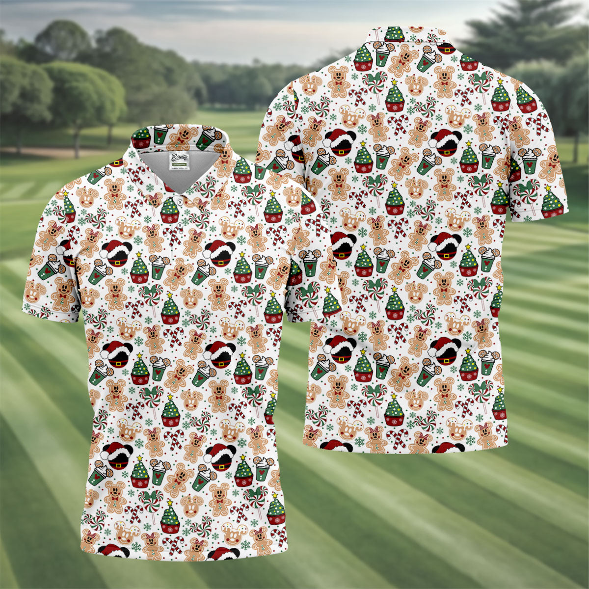 Christmas Sweets Pattern Golf Tops For Men, Cartoon Print Polo Shirt Men, Christmas Golf Shirt, Golfing Apparel