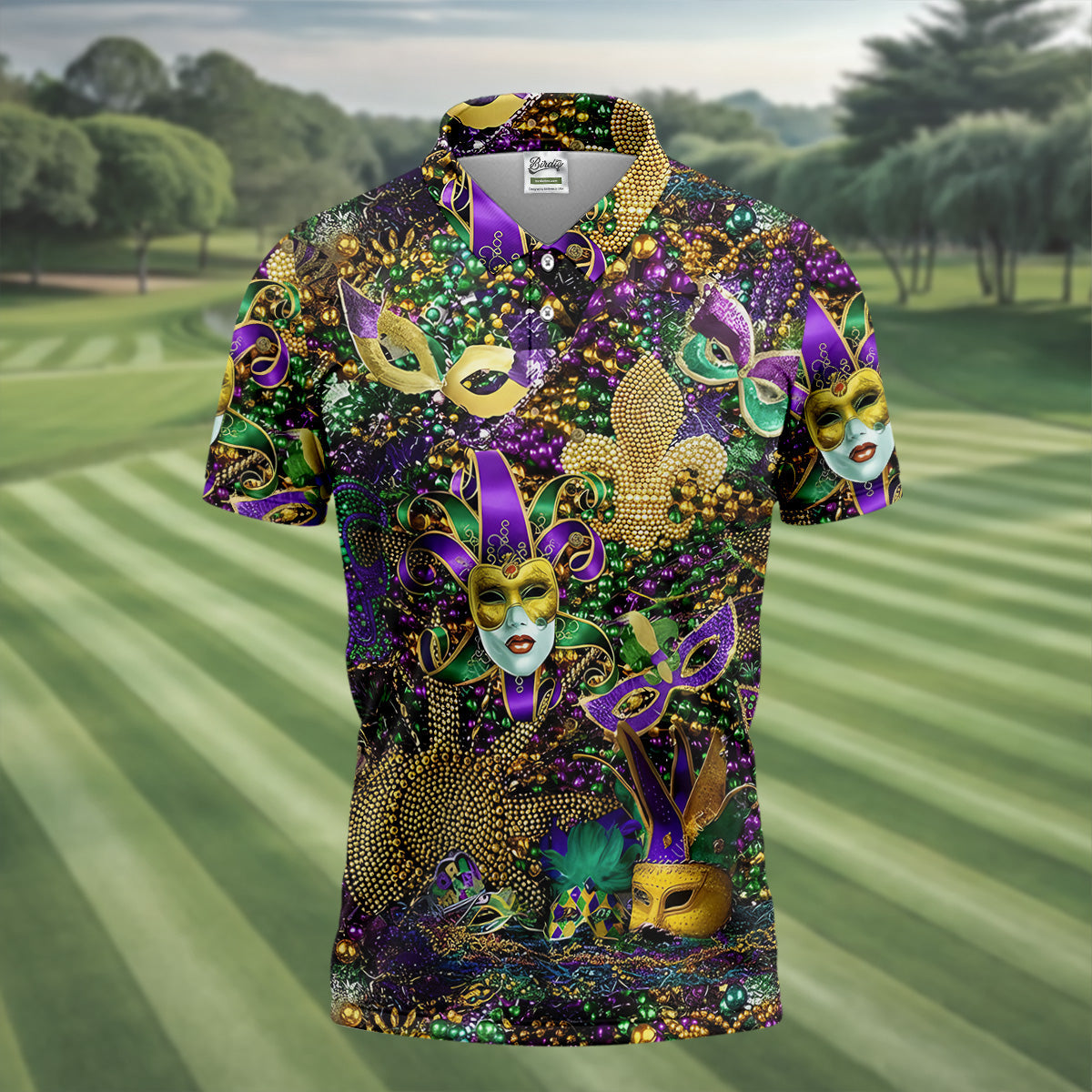Holiday Mardi Gras Green Purple Gold Golf Tops For Men, Polo ShirtFor Men, Golf Gift For Men