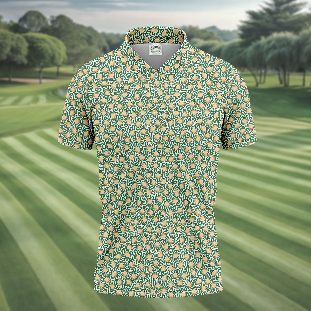 Sandwich Golf Course Seamless Pattern Performance Golf Shirt, Golf Tops For Men, Golf Shirts For Men