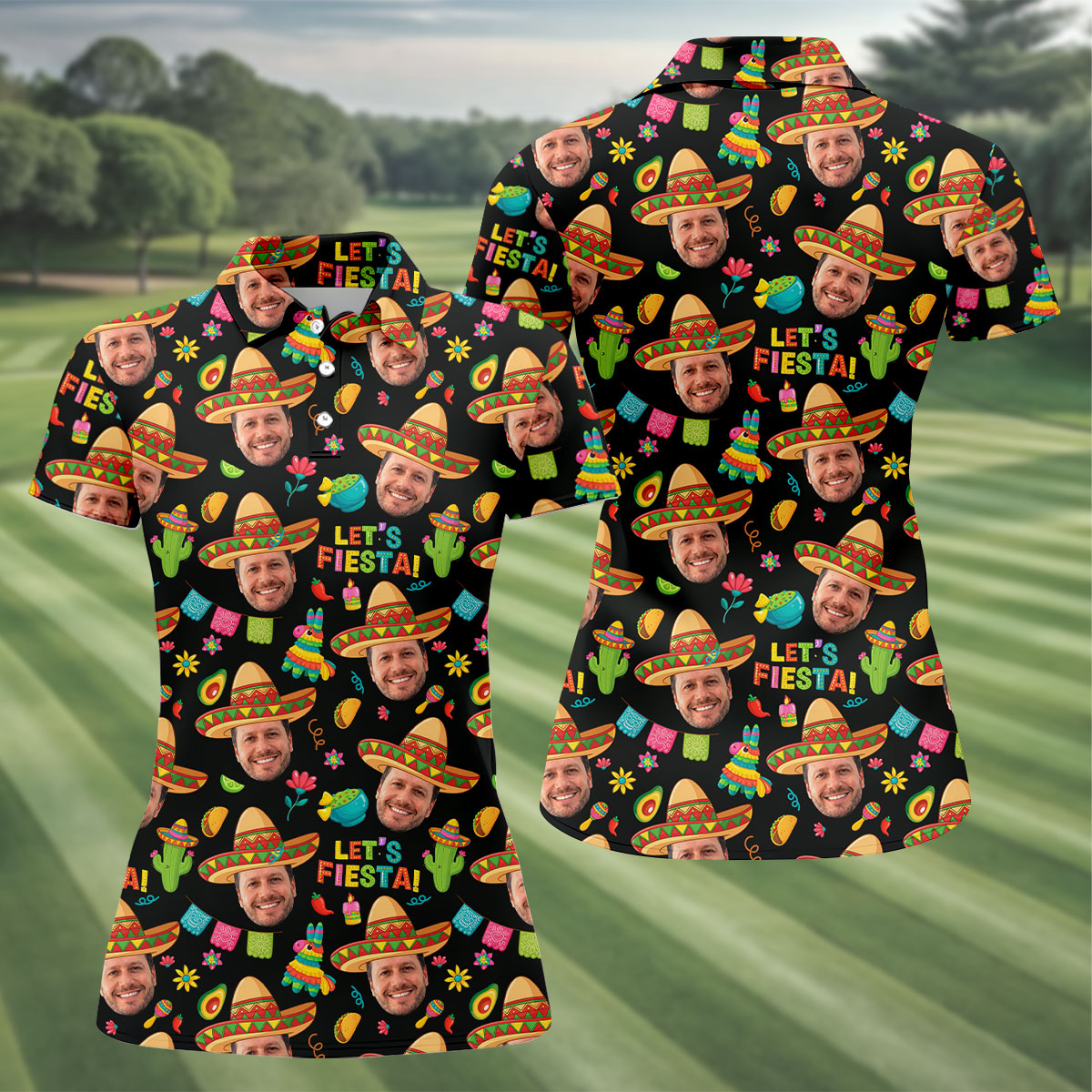 Let's Fiesta Cinco De Mayo Celebration Fiesta Themed Custom Face Black Golf Shirt For Women