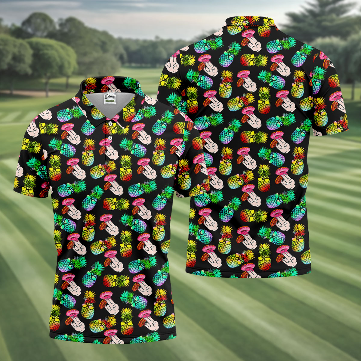 Pineapples Donut Finger Adult Humor Fun Golf Shirts For Men, Golf Polo For Men, Funny Golf Outfits