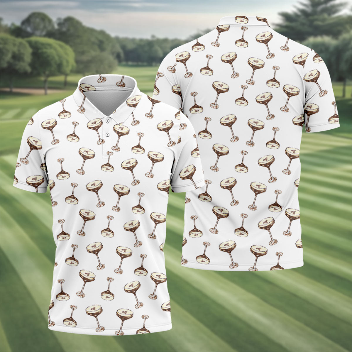 Expresso Martini Doodle Seamless Pattern Hawaiian Golf Shirt, Polo Shirt Men