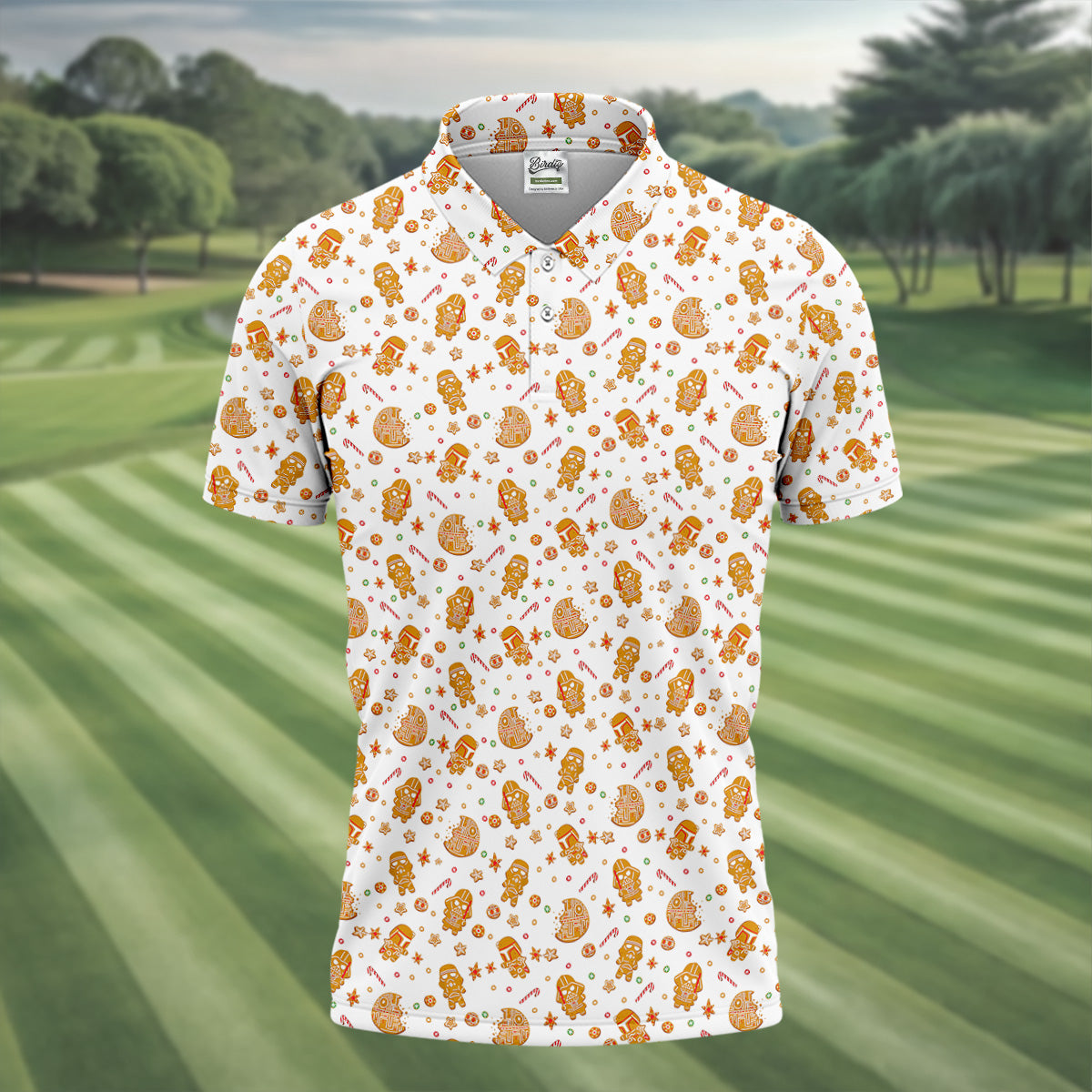 Funny Gingerbread Villain Character Christmas Golf Shirt, White Golf Polo, Fun Golf Shirts For Men
