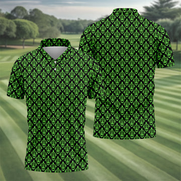 Neon Green Horror Character Pattern Golf Shirt, Mens Golf Polo, Halloween Golf Shirt