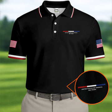 United States Of America 250 Years Black Golf Shirt, Patriotic Golf Shirt, Golf Shirts For Men