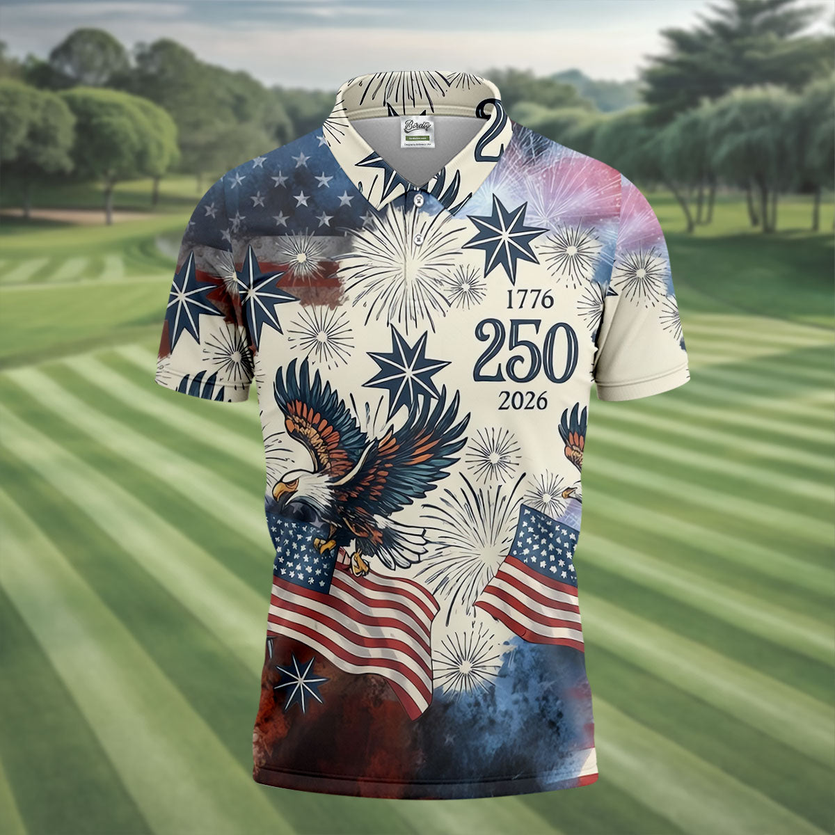 United States 250th Anniversary Patriotic Eagle Vintage Golf Shirt, 4th Of July Golf Shirts For Men