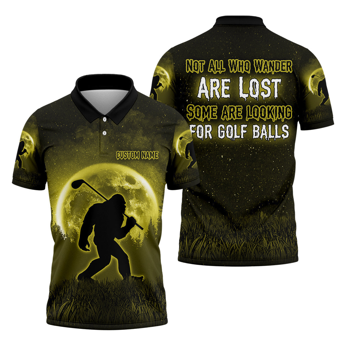 Not All Who Wander Are Lost Bigfoot Golf Polo Shirtens Golf Gift, Funny Golf Shirt
