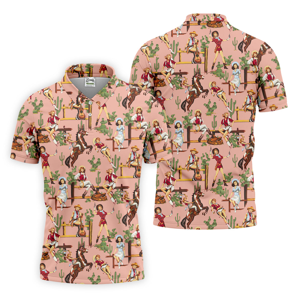 Desert Cowgirl Western Golf Shirt, Mens Golf Polo Shirt Unique Gift For Golfer, Golfing Apparel
