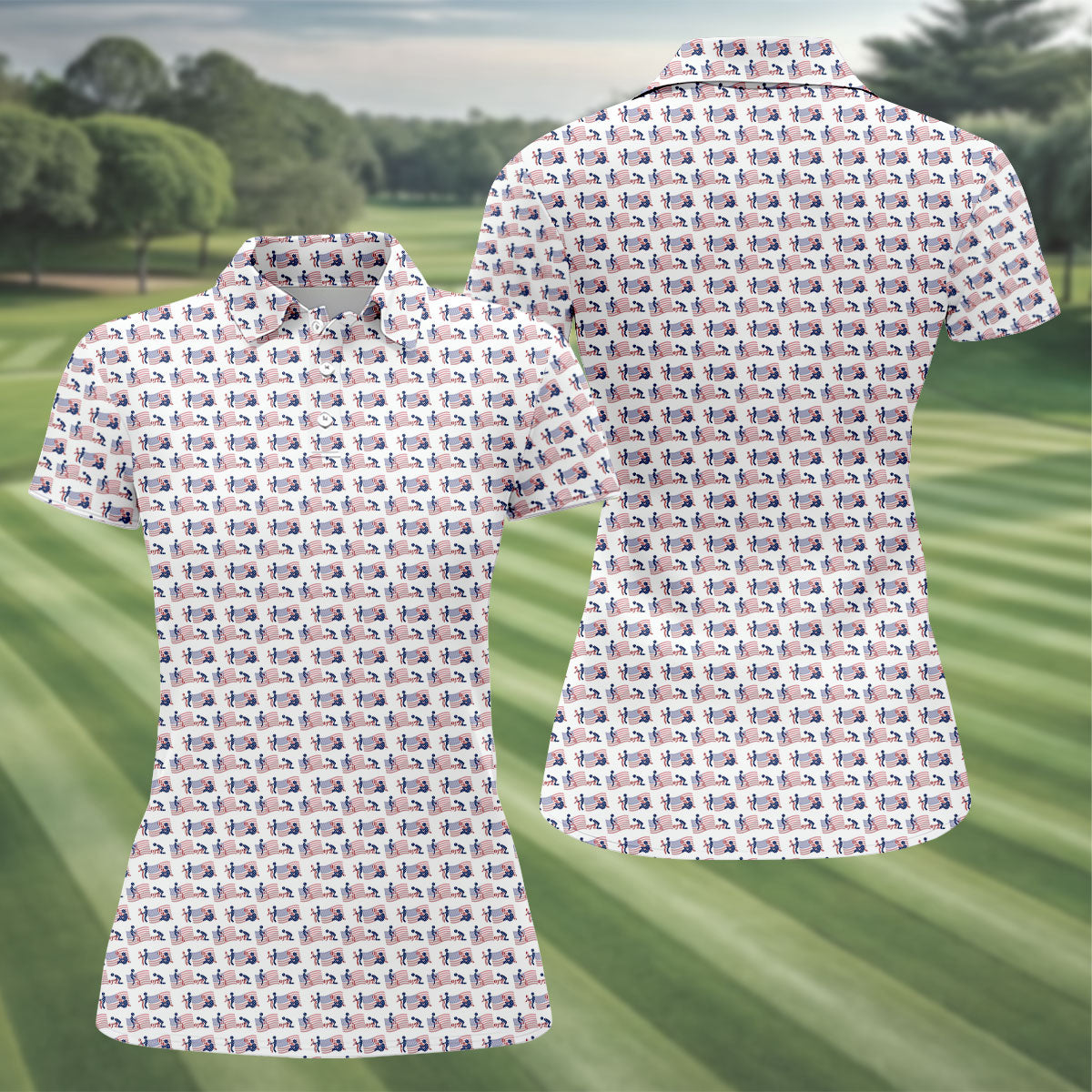 Naughty Position American Flag Pattern Patriotic Golf Shirts, 250th Anniversary Ladies Golf Shirts