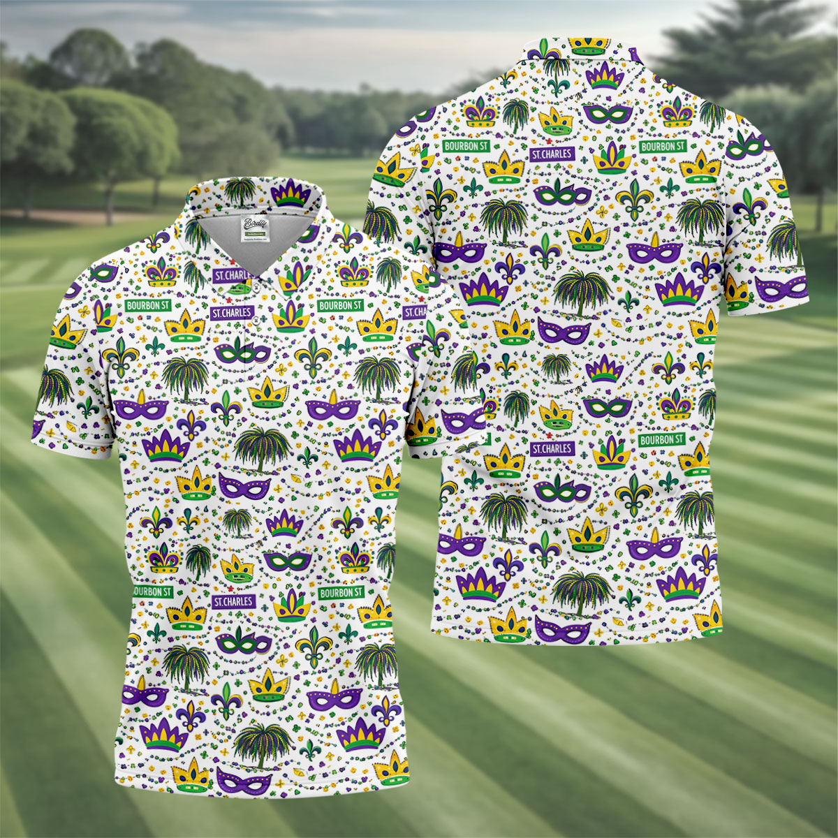 Crown Mask Fleur De Lis Mardi Gras Golf Shirt, Golf Tops For Men, Polo ShirtFor Men, Golf Shirts For Men