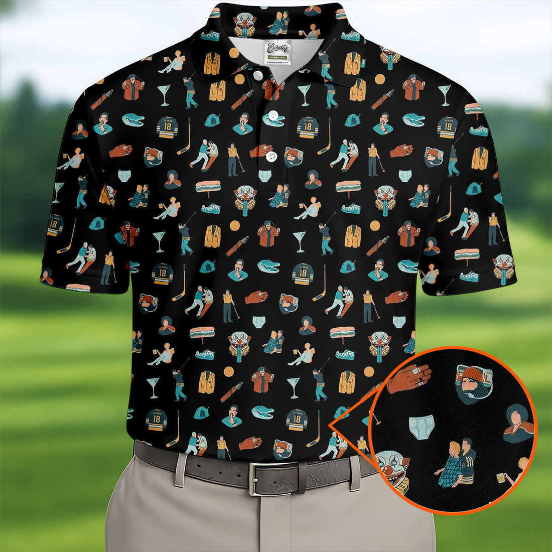 30th Anniversary Sport Movie Character Black Golf Shirt, Men's Funny Golf Shirts, Golf Shirts For Men