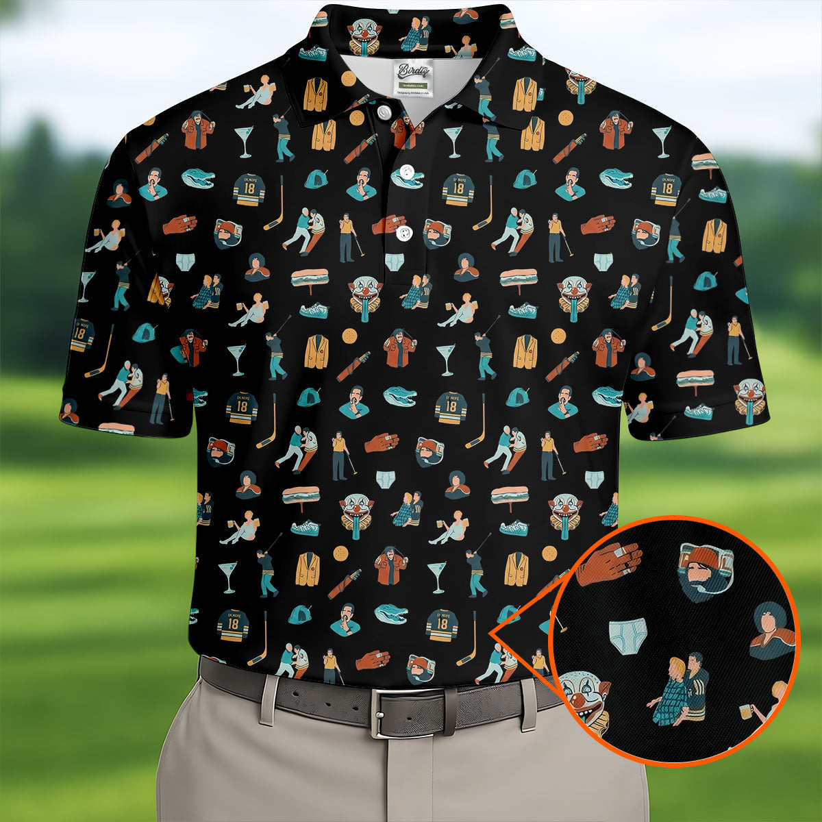 30th Anniversary Sport Movie Character Black Golf Shirt, Men's Funny Golf Shirts, Golf Shirts For Men
