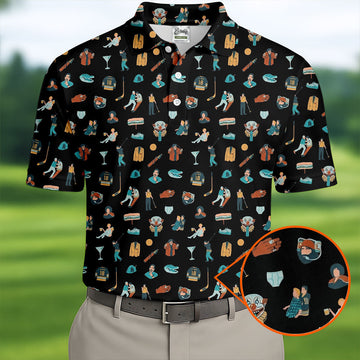 30th Anniversary Sport Movie Character Black Golf Shirt, Men's Funny Golf Shirts, Golf Shirts For Men