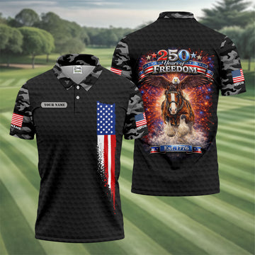 250 Years Of Freedom Black Camo Patriotic Golf Shirt, 4th Of July Golf Shirts For Men