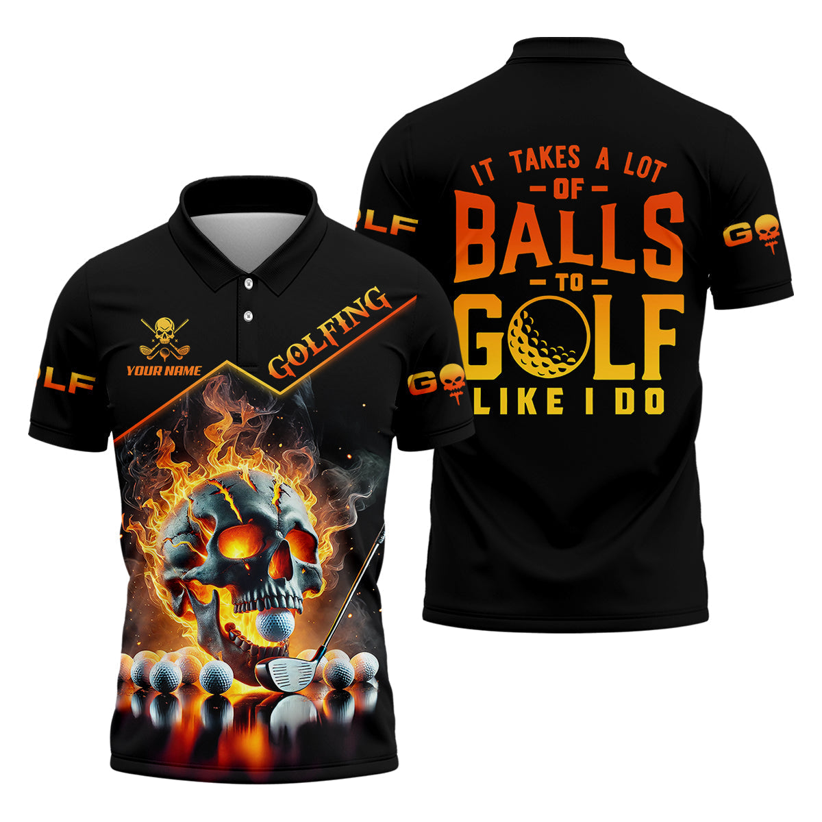 It Takes A Lot Of Balls To Golf Like I Do Custom Men's Golf Polo ShirtSkull Golf Shirt, Funny Golf Shirt