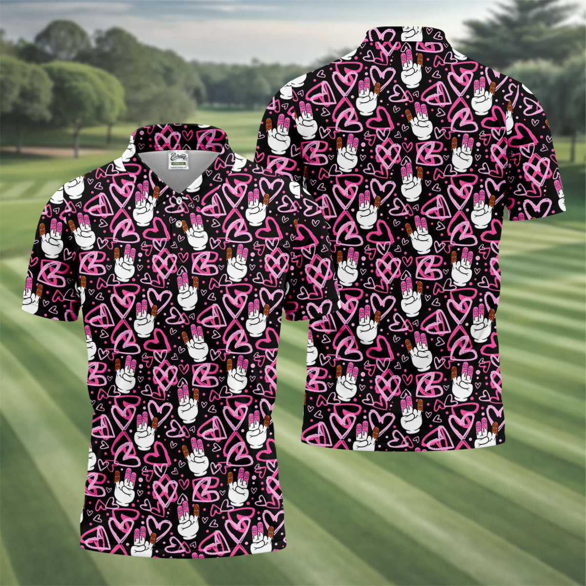 Chocolate Fingers Adult Humor Heart Pattern Fun Golf Shirts For Men, Valentines Golf Gift, Polo ShirtFor Men