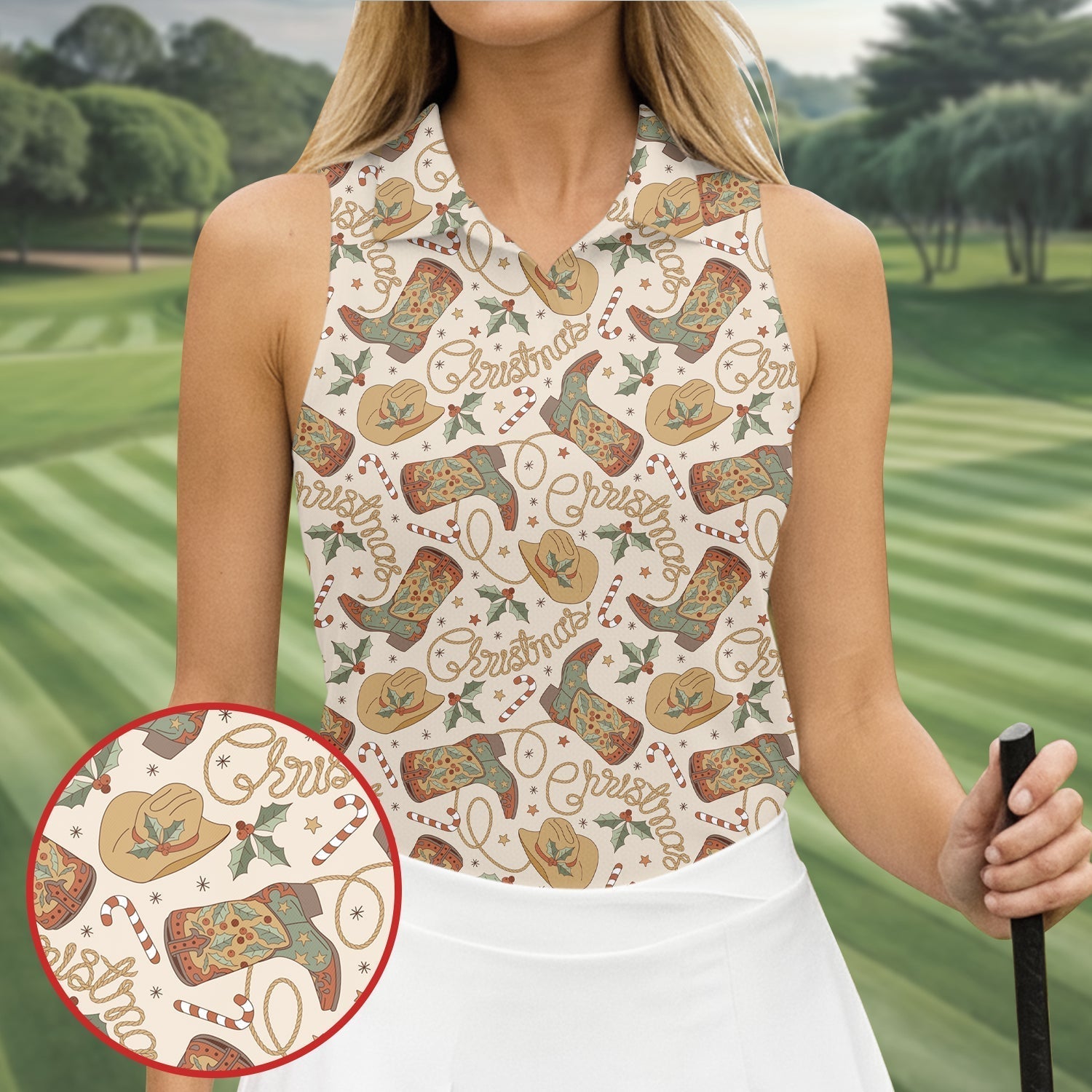 Western Christmas Ladies Golf Tops, Christmas Golf Shirt, Ladies Golf Polos, Women's Polo Shirt