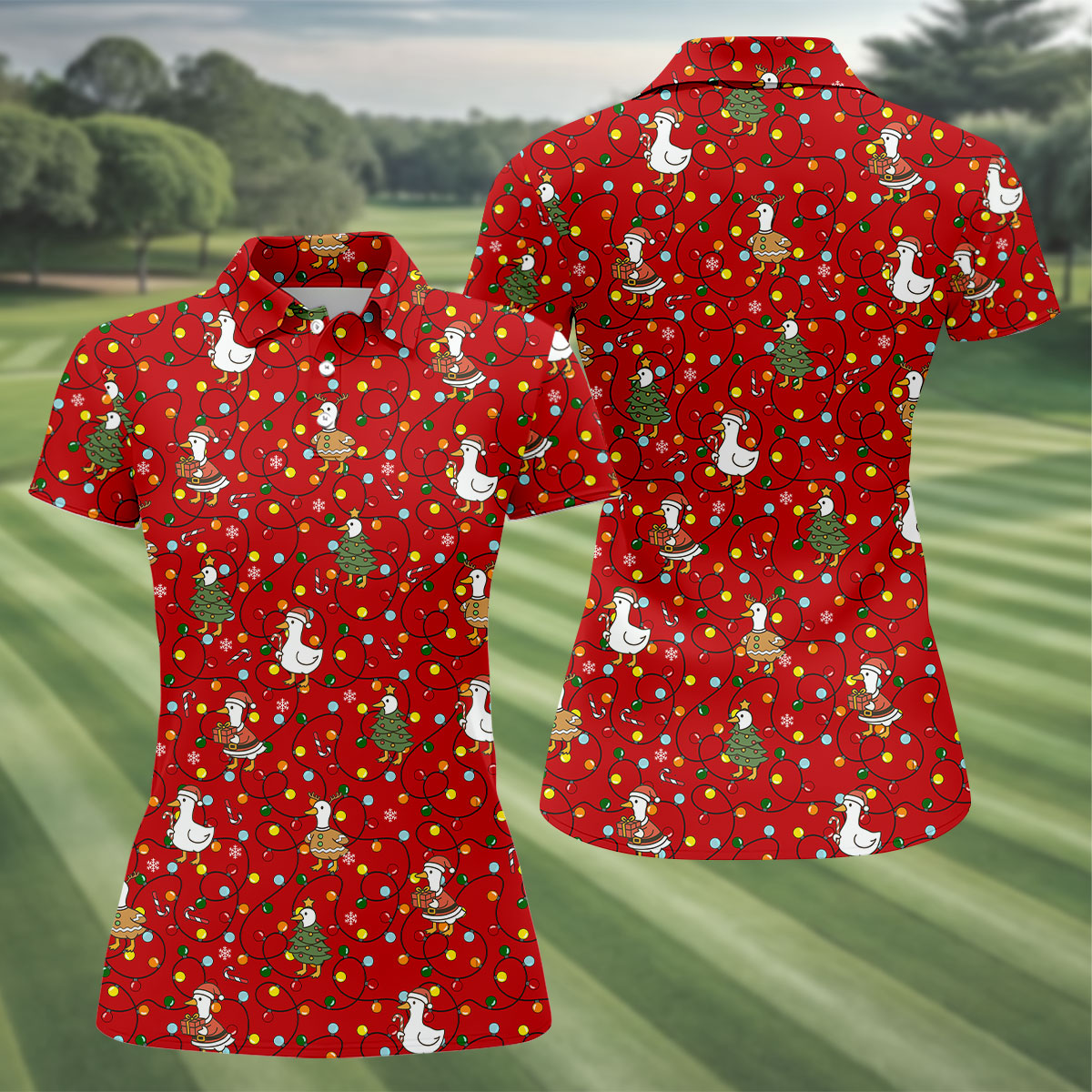 Funny Duck Merry Xmas Red Golf Shirts, Christmas Golf Shirt, Golf Gifts For Women, Fun Golf Shirt