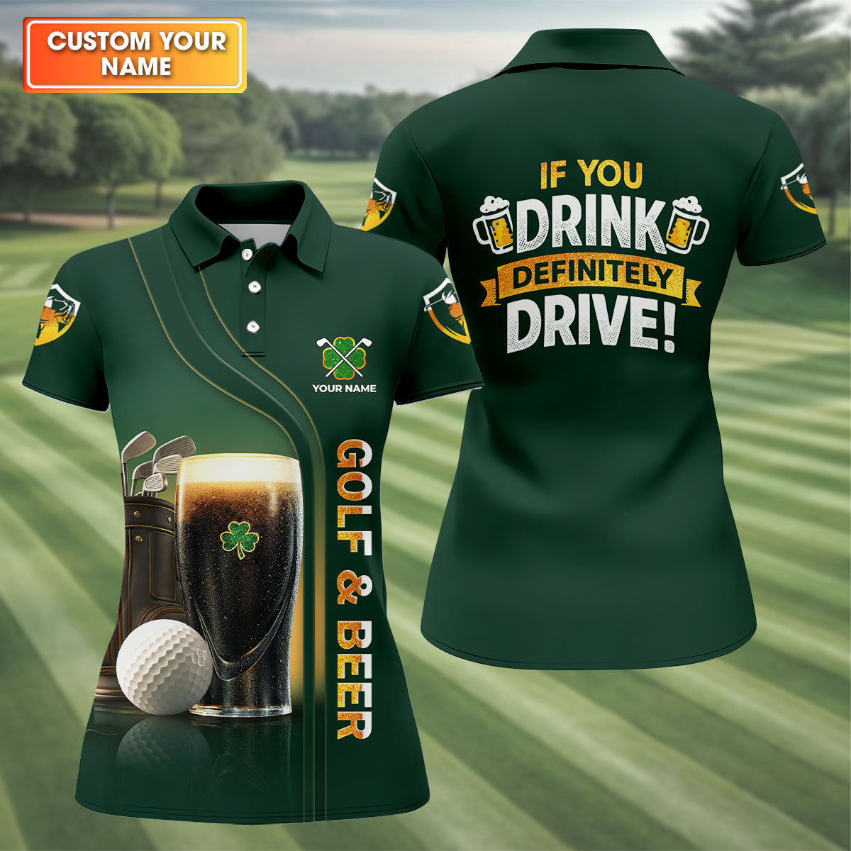 If You Drink Definitely Drive Golf And Beer Black Beer St Patrick's Day Green Women's Golf Tops, Ladies Golf Polos