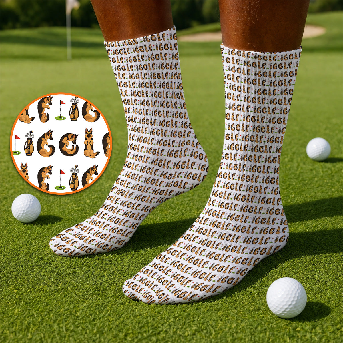 Crazy German Shepherd Pattern Golf Socks, German Dog Golf Sock, Golf Gift For Golfers