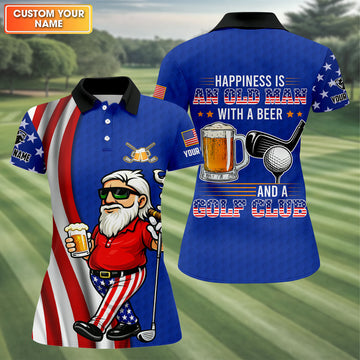 Happiness Is An Old Man With A Beer Funny 4th Of July Navy Golf Shirt, 250th Anniversary Women's Golf Tops