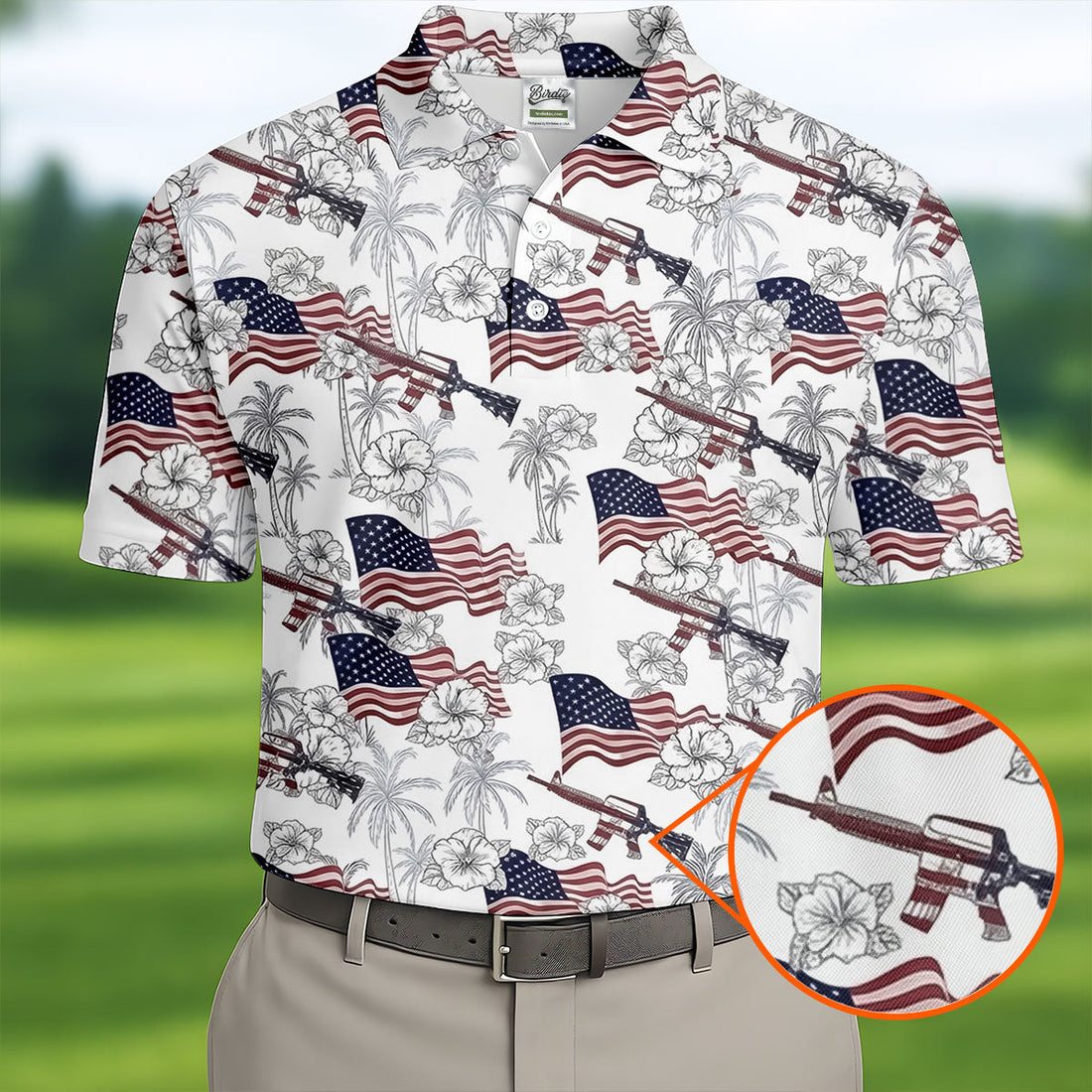 American Flag Pattern 4th Of July Tropical Vibe Patriotic Golf Shirt, 250th Anniversary Golf Shirts For Men